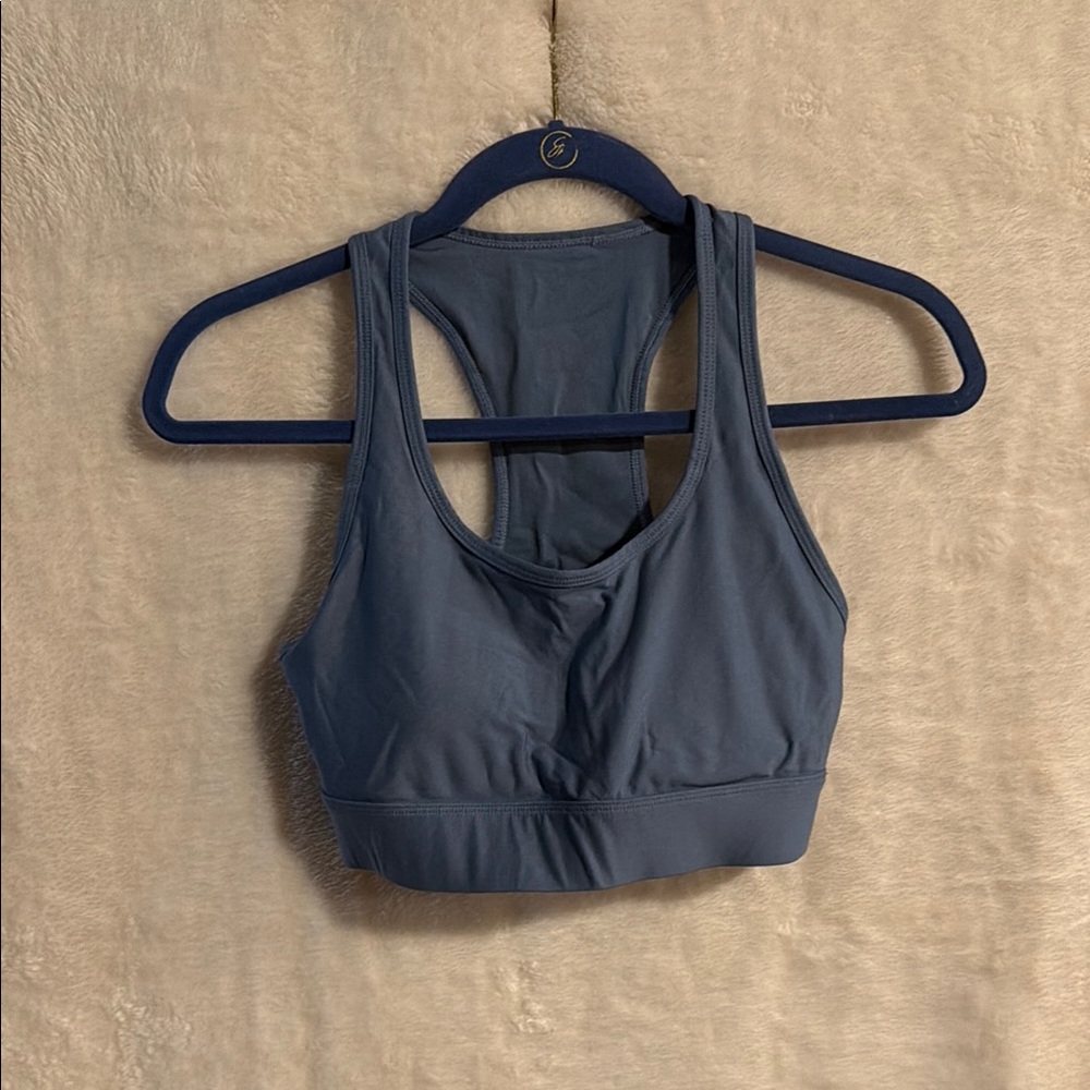 Women's Fabletics blue sports bra.